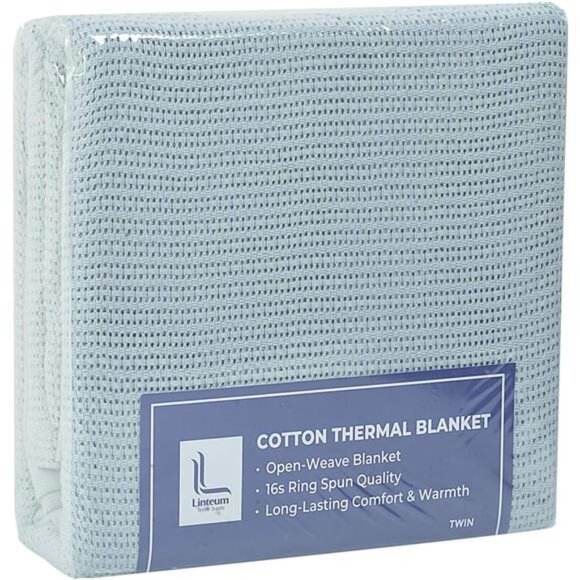 Leno Weave Ice Grey Blanket, Queen 100% Cotton, Lightweight, Warm, Extra-Fluffy - Picture 5 of 7